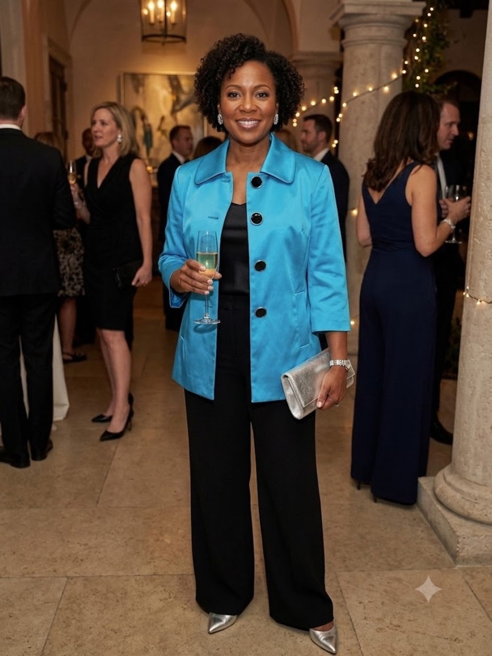 Scott Taylor Petite Satin Blazer Jacket 3/4 Sleeves Evening Blue Size PL